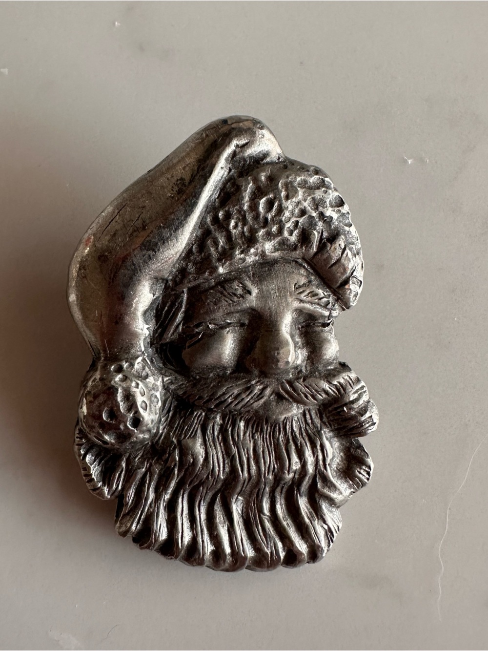 Silver-Tone Pewter Santa Face Pin - Silver
